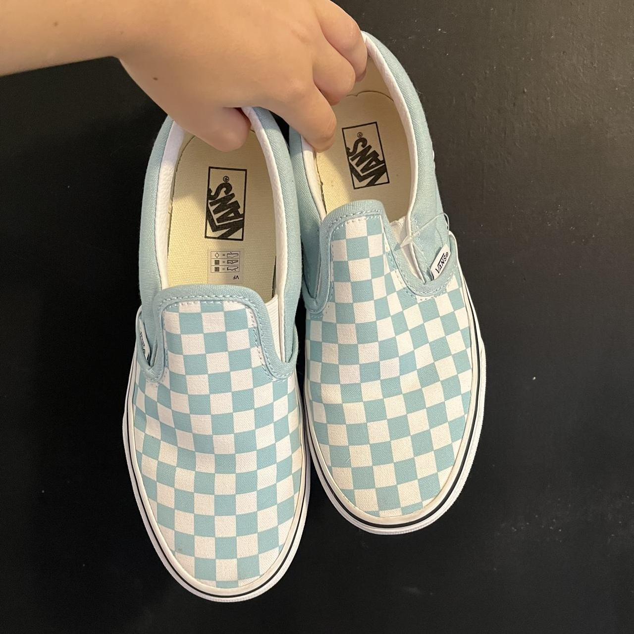 Light blue and white checkered vans sale