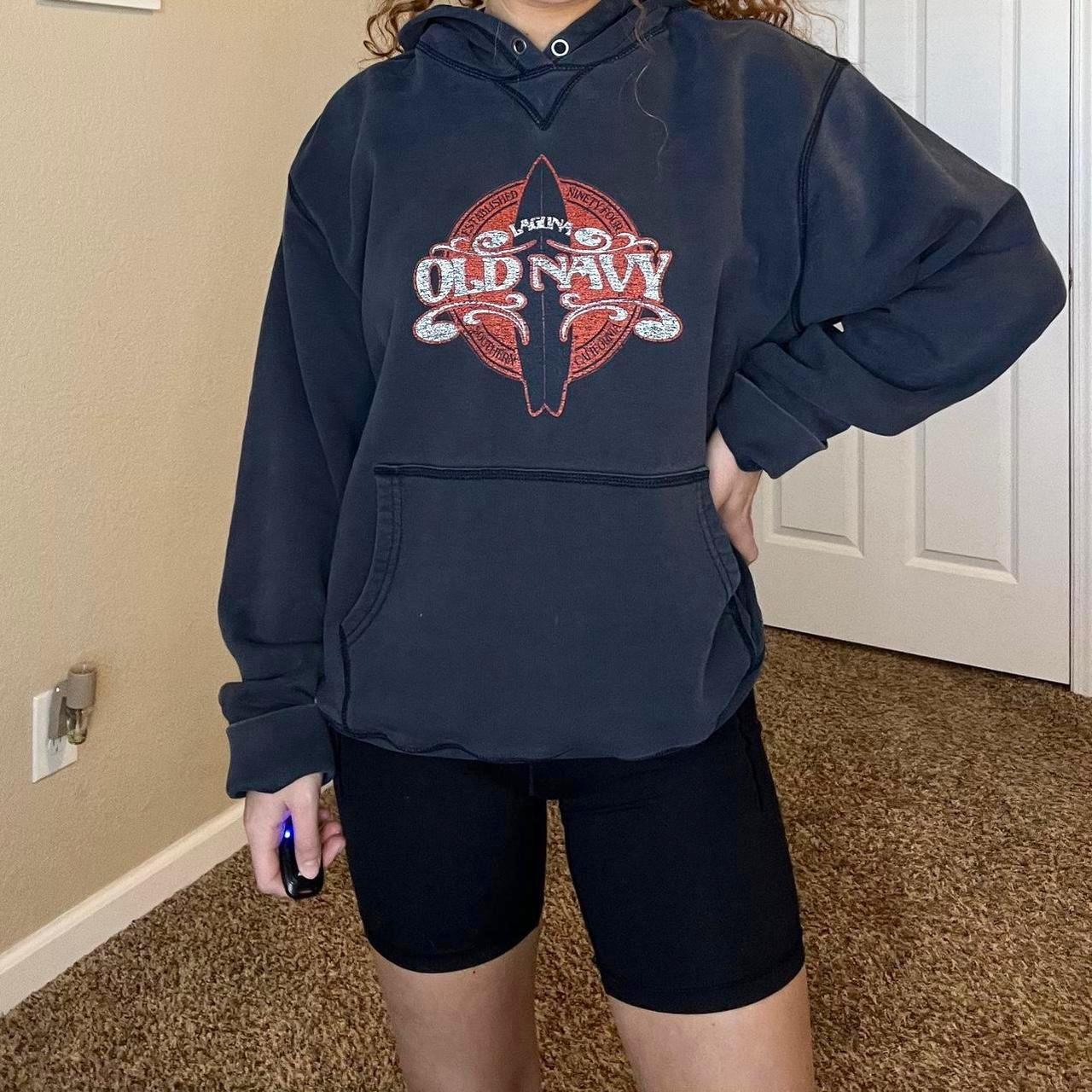 American Vintage Women's Navy and Black Hoodie | Depop