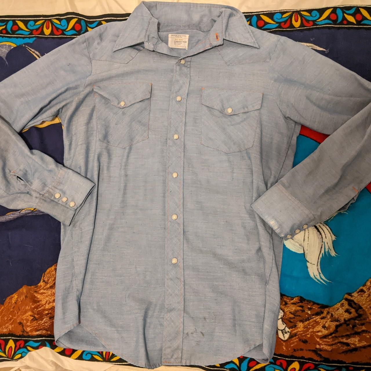 70s JCPenney Big Mac Chambray Western/Work Pearl... - Depop