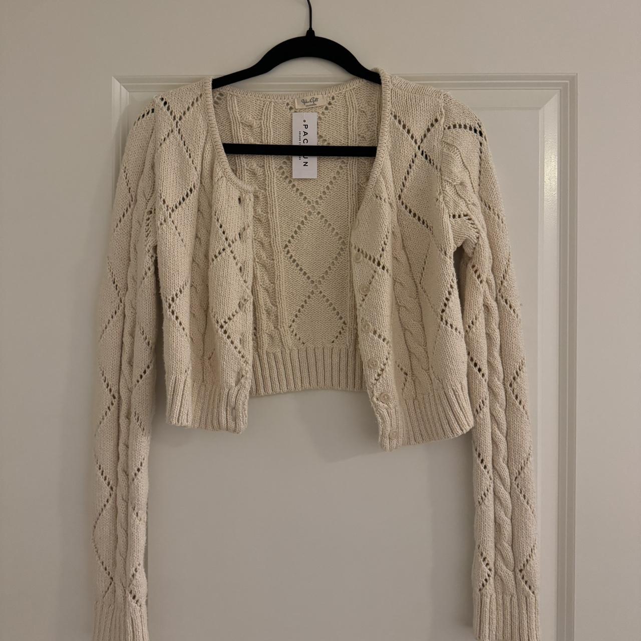 Cream Cable Knit Cropped Sweater Cardigan Depop