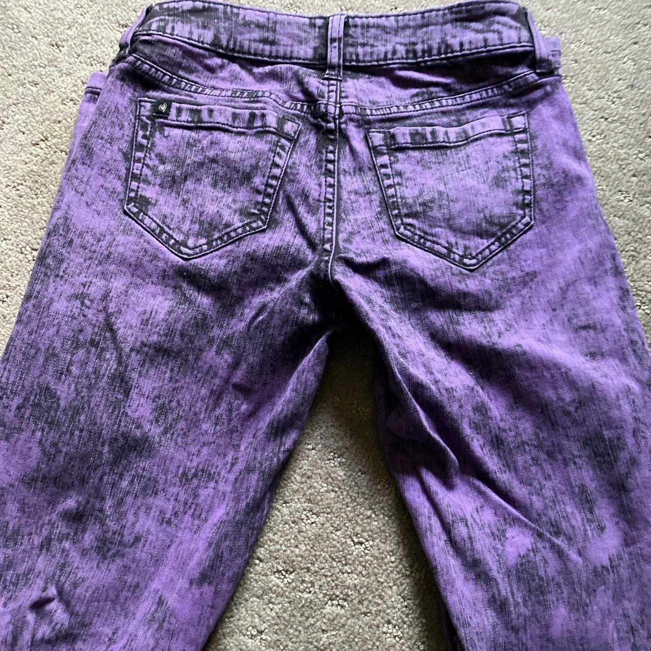 Purple and black acid wash skinny jeans from... - Depop