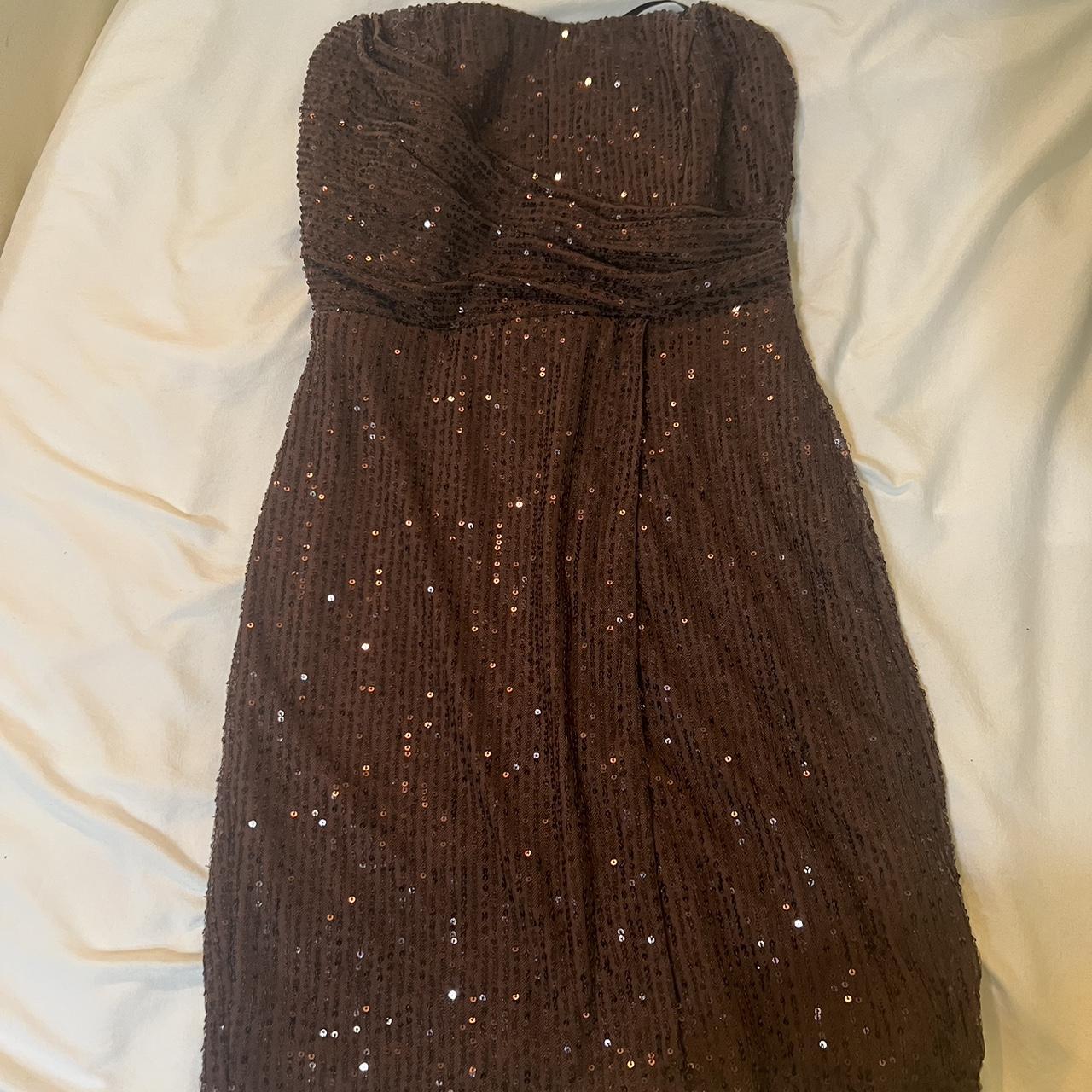 Brown Mini Sequin Dress - perfect for semi formals... - Depop