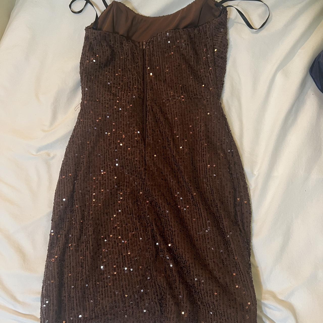 Brown Mini Sequin Dress - perfect for semi formals... - Depop