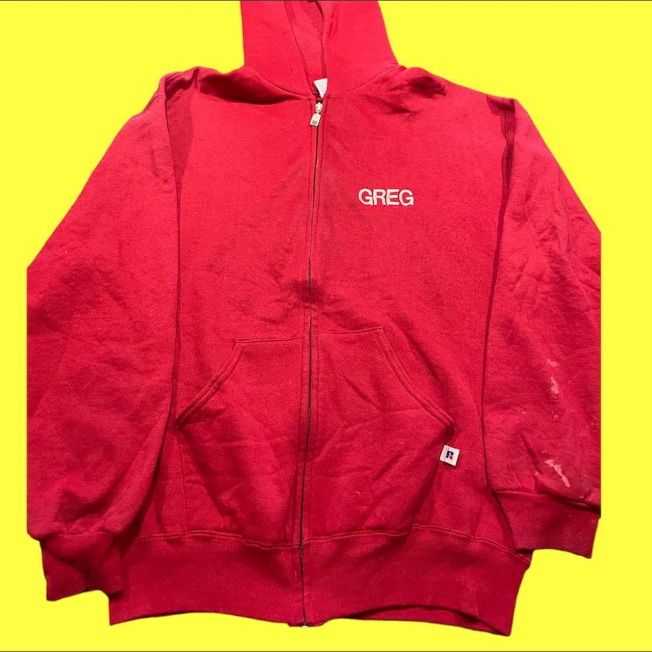 Vintage Mens Red Russell Athletic Zip Up Hoodie... Depop