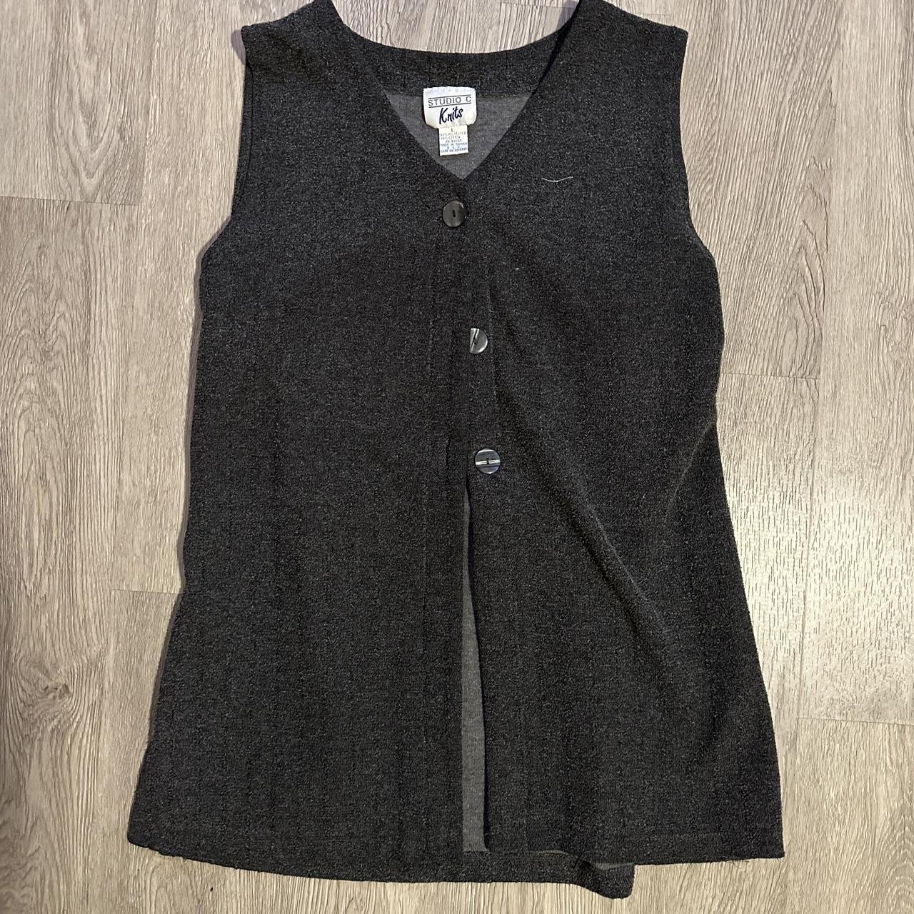 vintage dark grey button up long vest dress perfect - Depop