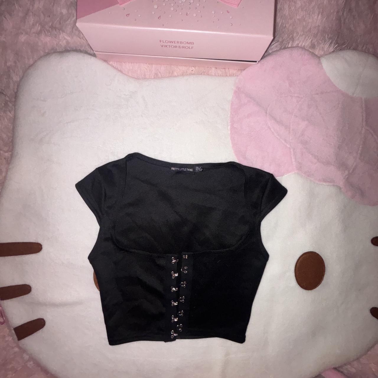 black corset style crop top can be work alone or on... - Depop