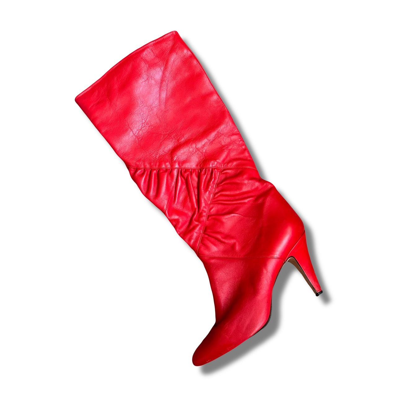 Vintage cherry red leather knee high kitten heel... - Depop