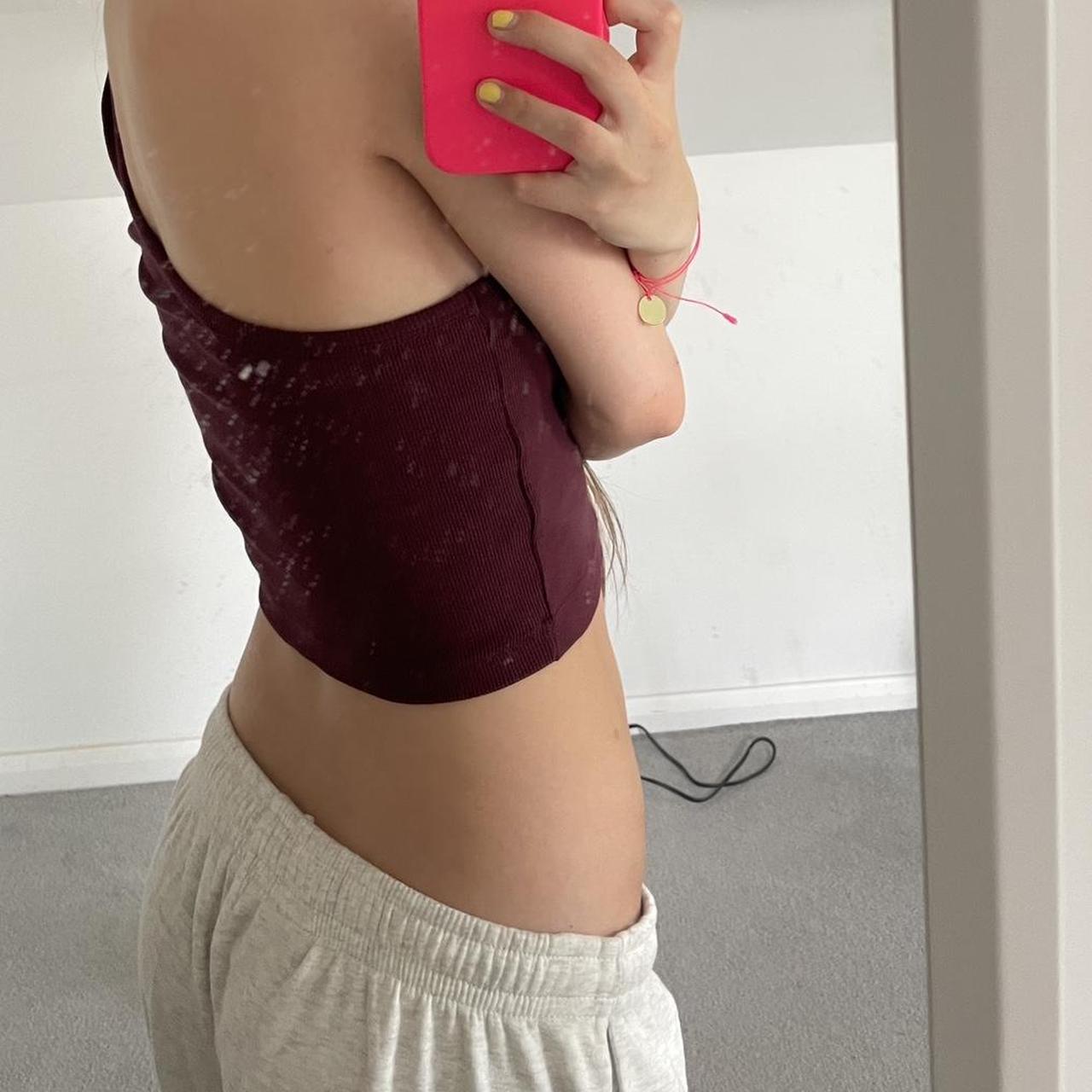 Weekday burgundy one shoulder detail crop top