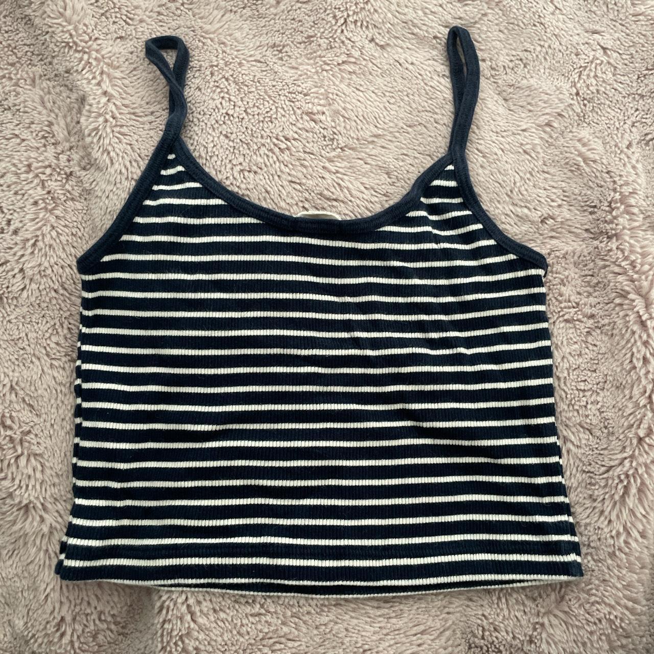 Stripped navy blue and white John galt tank Size... - Depop