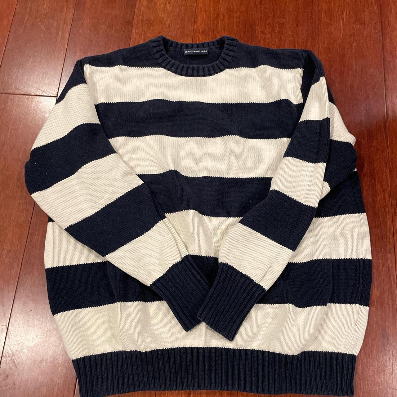 Brandy Melville blue and cream stripped sweater - Depop