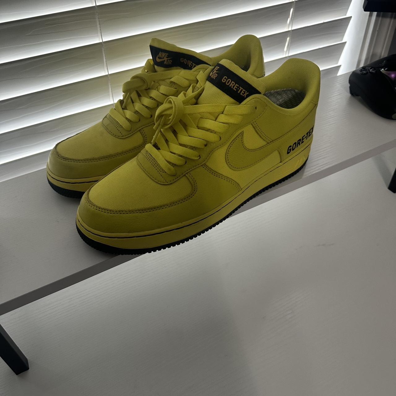 yellow air force one GORE-TEX nike shoes . worn once . - Depop