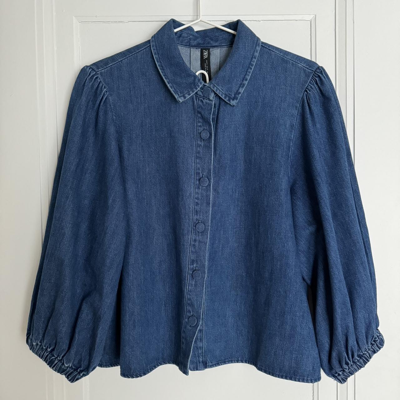 Denim Blouse Zara Looks a bit like a Ganni blouse.... - Depop