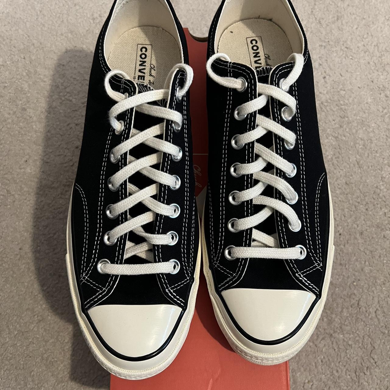 Converse Men's Black and Cream Trainers | Depop