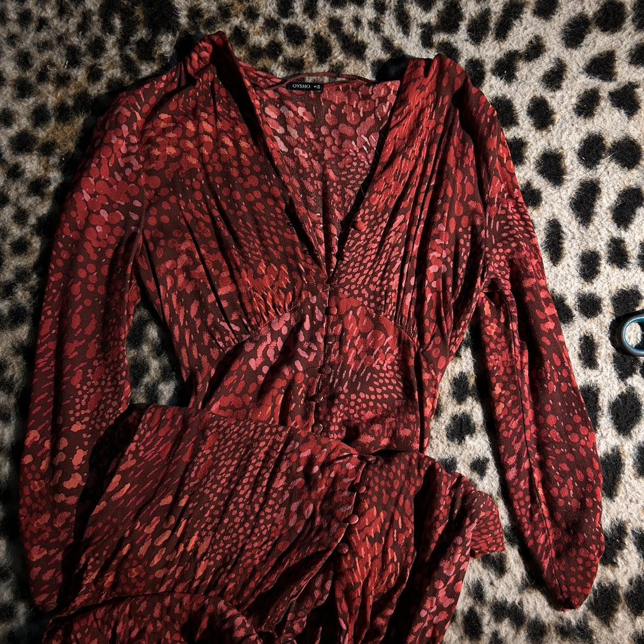 OYSHO red midi dress • buttoned 3/4 way down