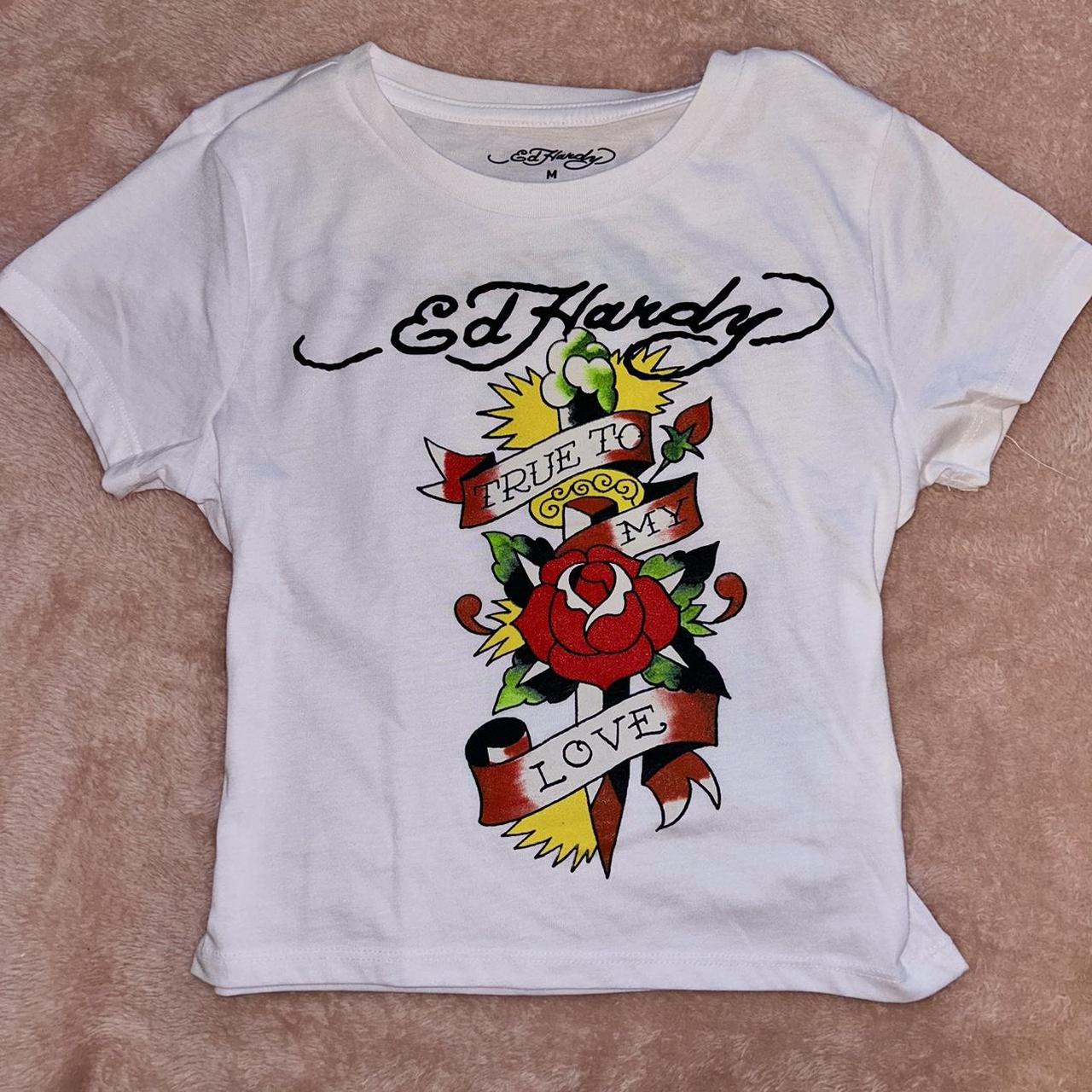 Ed hardy white baby tee! Super cute and flattering!... - Depop