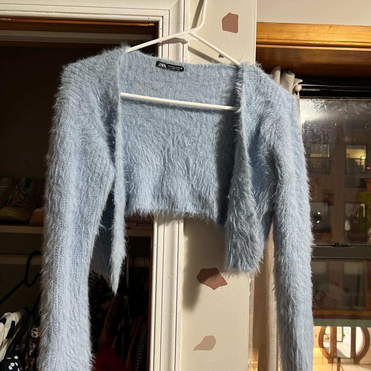 Blue Zara Fluffy Cardigan Zara Blue Fuzzy Fluffy Super Soft Crop - Main Image