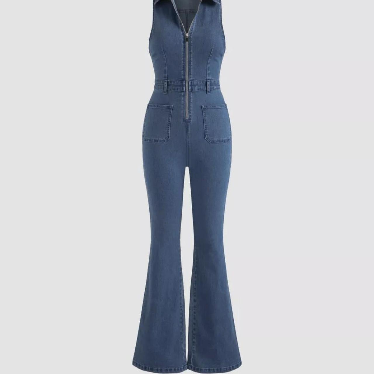 Cider Women's Blue and Navy Jumpsuit Depop