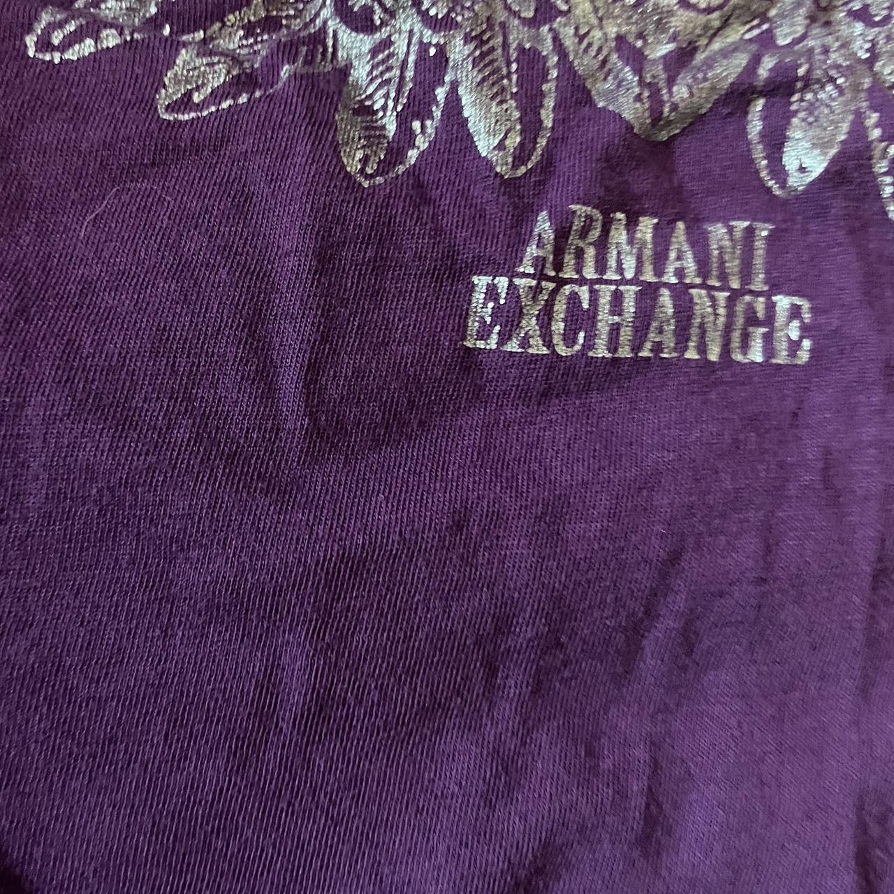 Armani Exchange Women's Purple and Silver Tshirt Depop