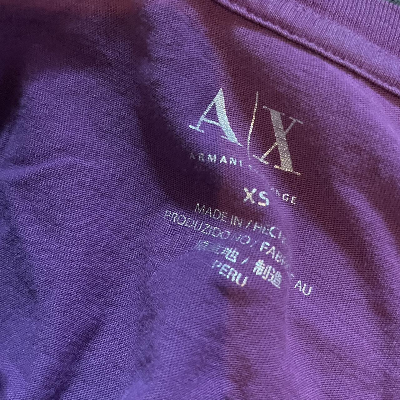 Armani Exchange Women's Purple and Silver Tshirt Depop