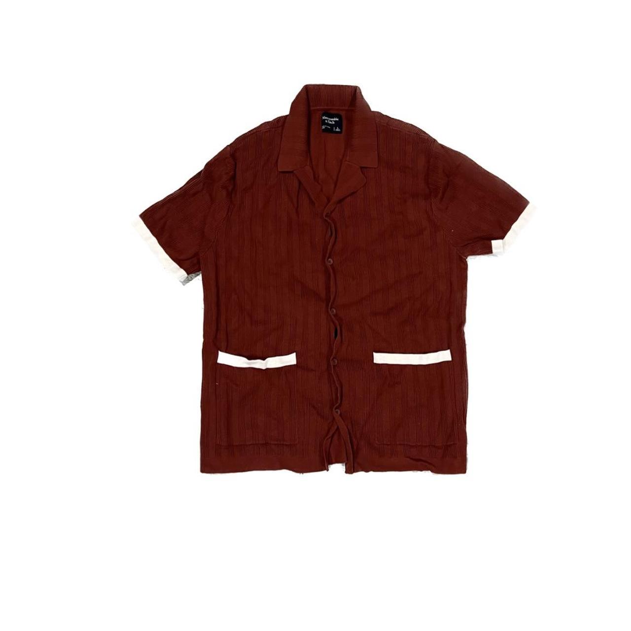 Abercrombie & Fitch Men's Burgundy and Orange Tshirt Depop