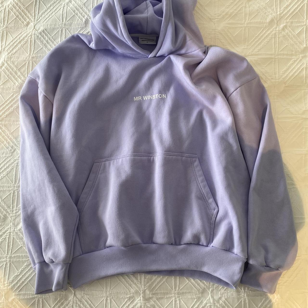 Mr Winston Women's Purple and White Hoodie | Depop