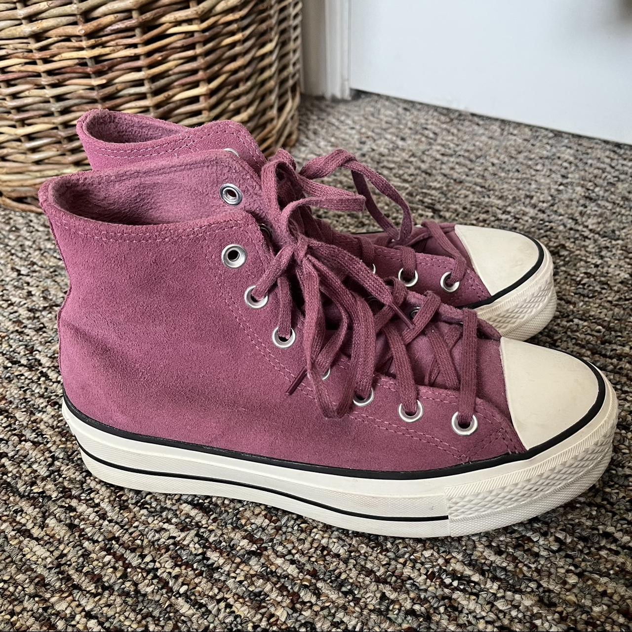 Converse Women's Pink and Burgundy Trainers | Depop