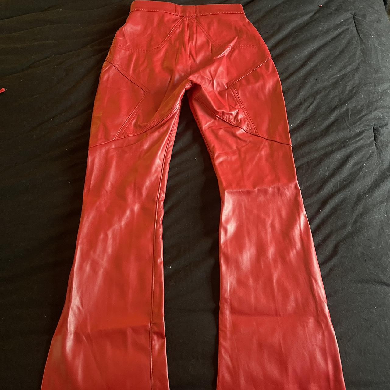 Revice Denim Red Leather Pants. Size 26. Slight Flare - Depop