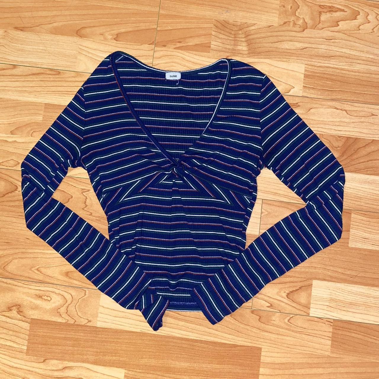 garage striped long sleeve crop top size S v... Depop