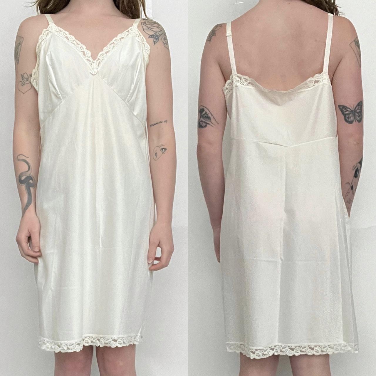 vintage cream lace slip dress vintage cream nylon... Depop