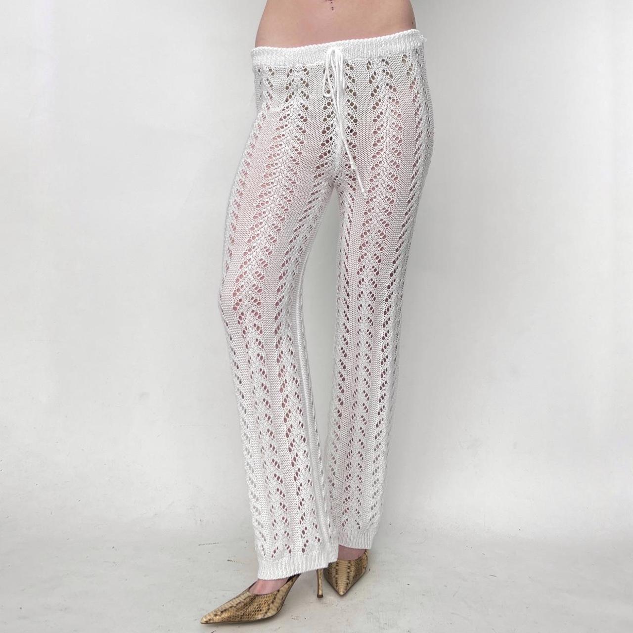 vintage crochet knit pants vintage white crochet... Depop