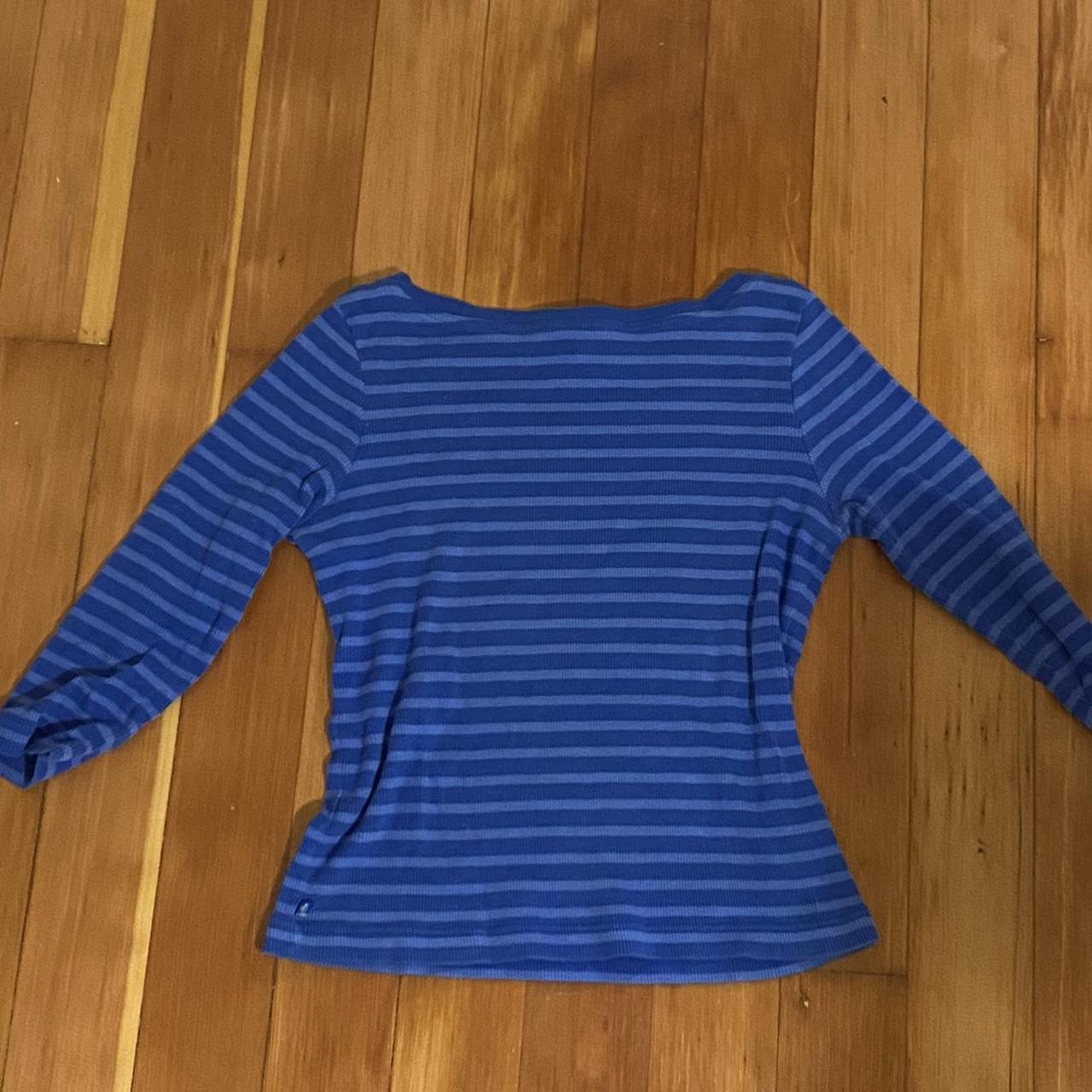 Blue striped Ralph Lauren boat neck top Size S/Petite - Depop