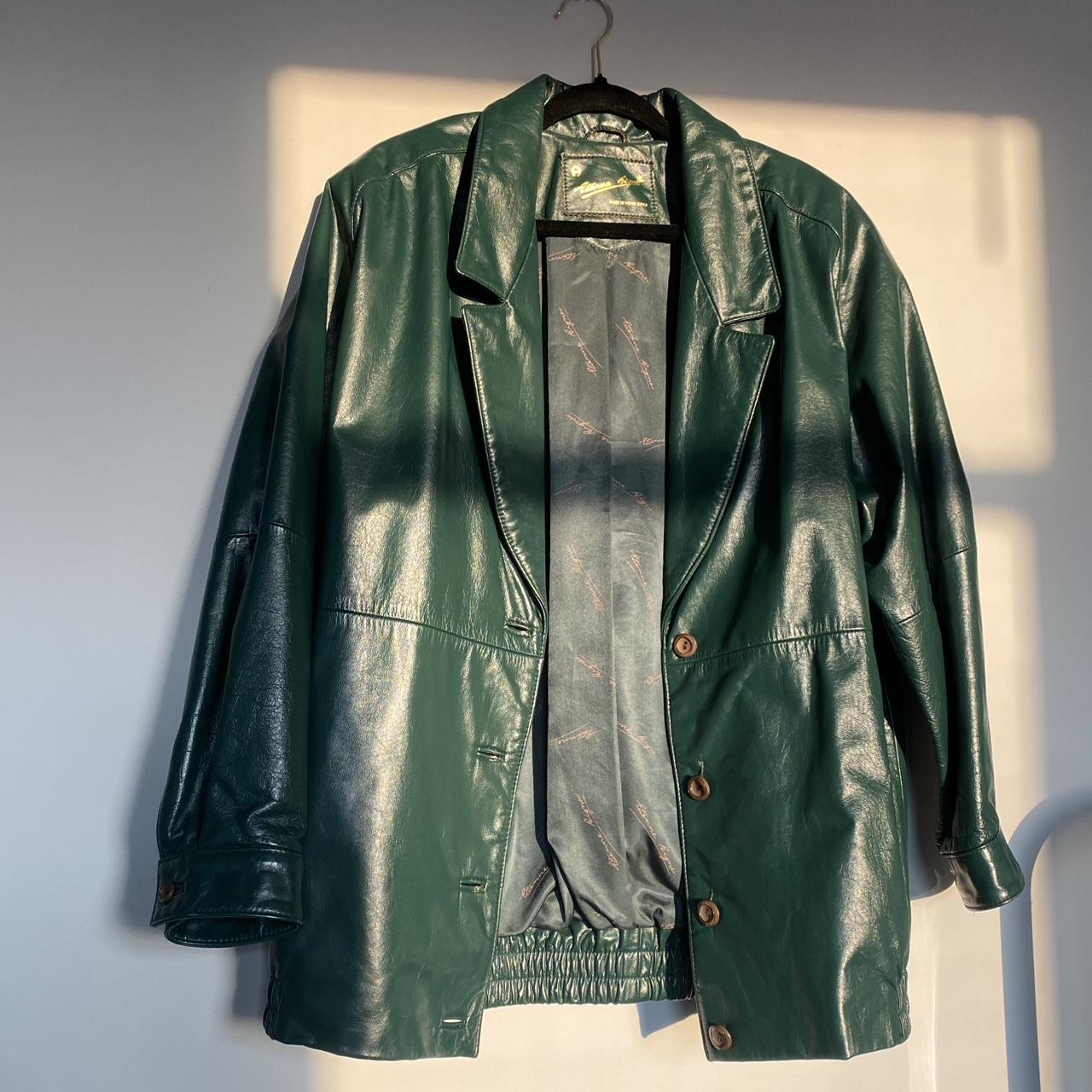 heavy green leather bomber jacket Perfect condition... - Depop