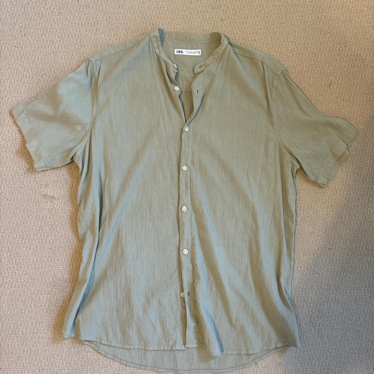 Zara light green linen button up shirt - never... - Depop