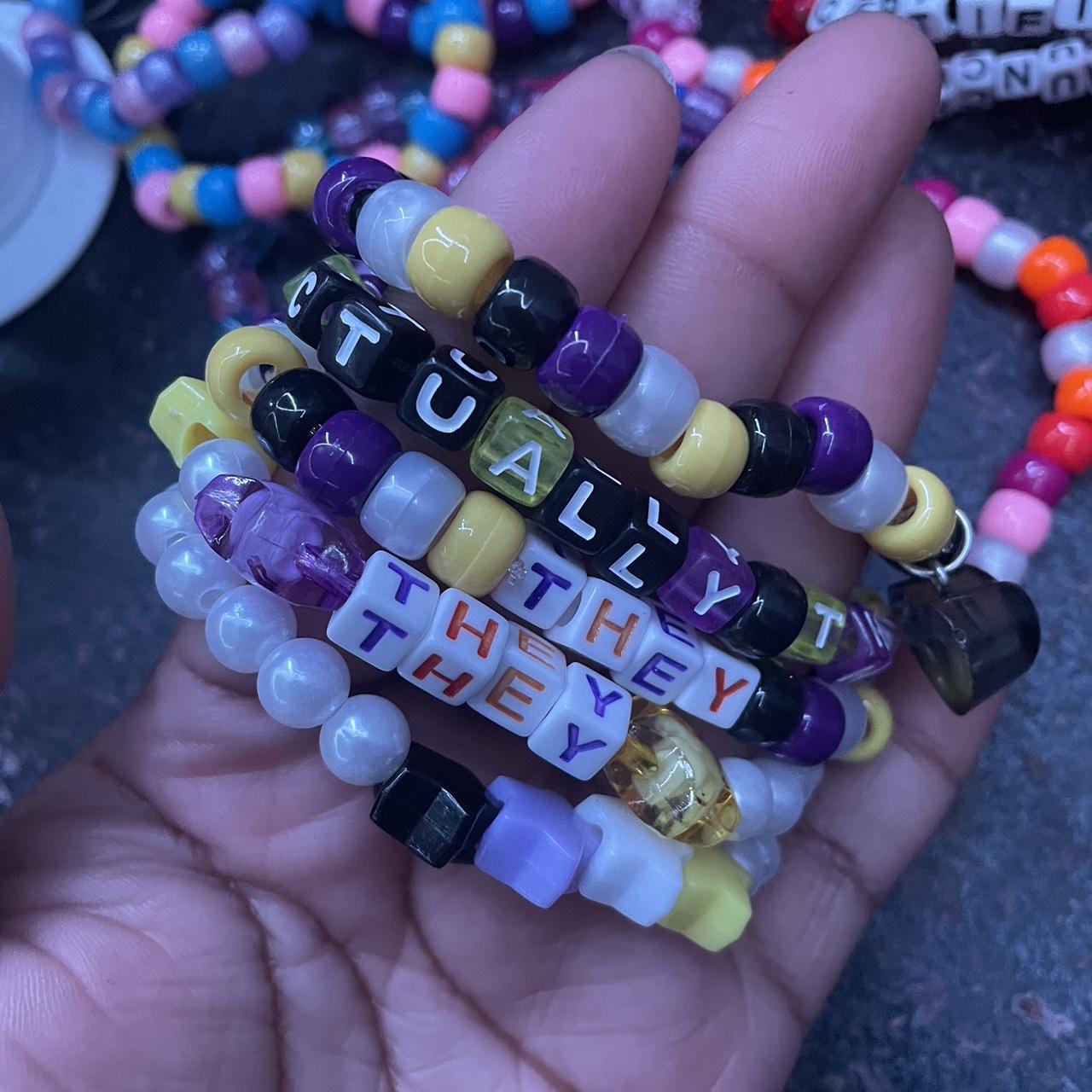 Kandi rave bracelets with words. Hand made, One of a - Depop