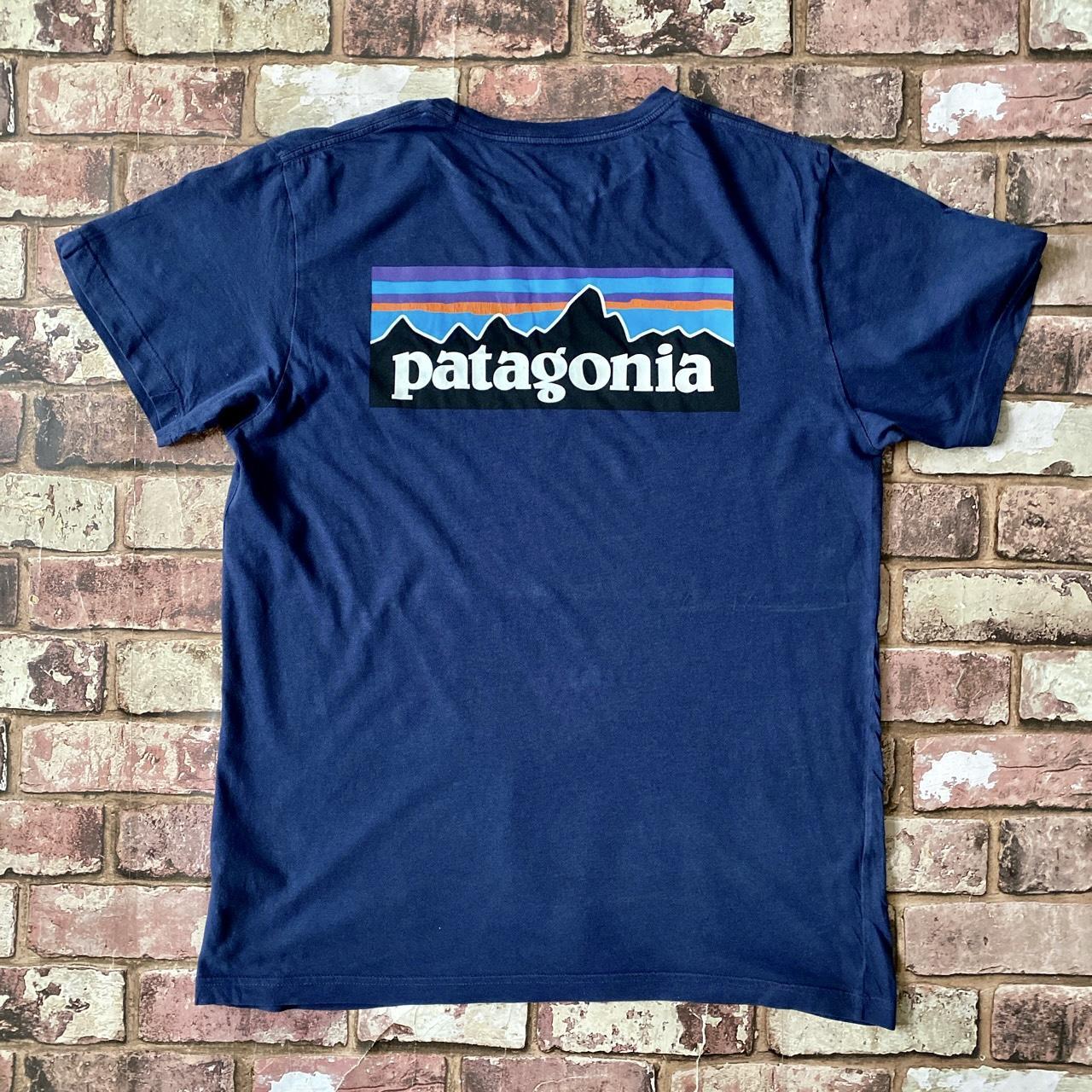 Patagonia Men's Navy and Blue Tshirt Depop