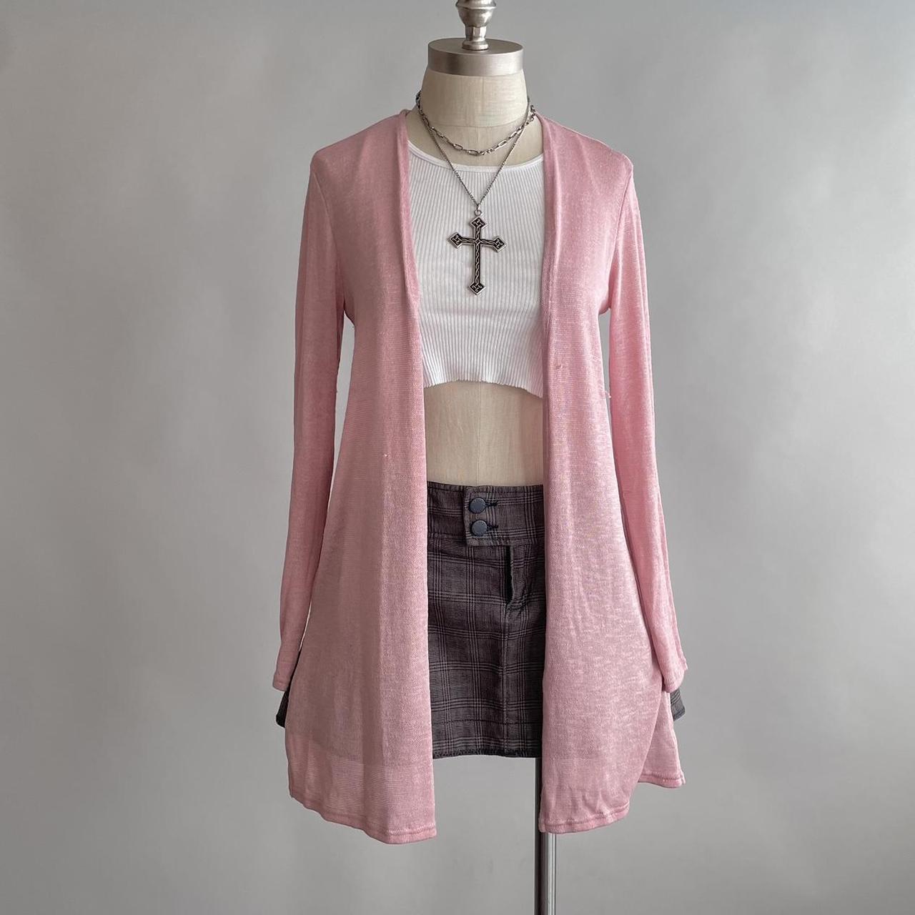 Baby Pink Cardigan Long baby pink semisheer knit... Depop