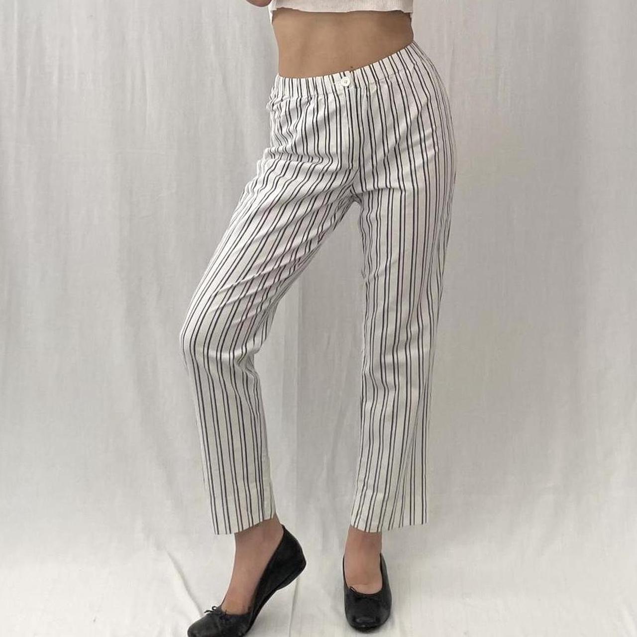 High fashion waisted vertical striped pants