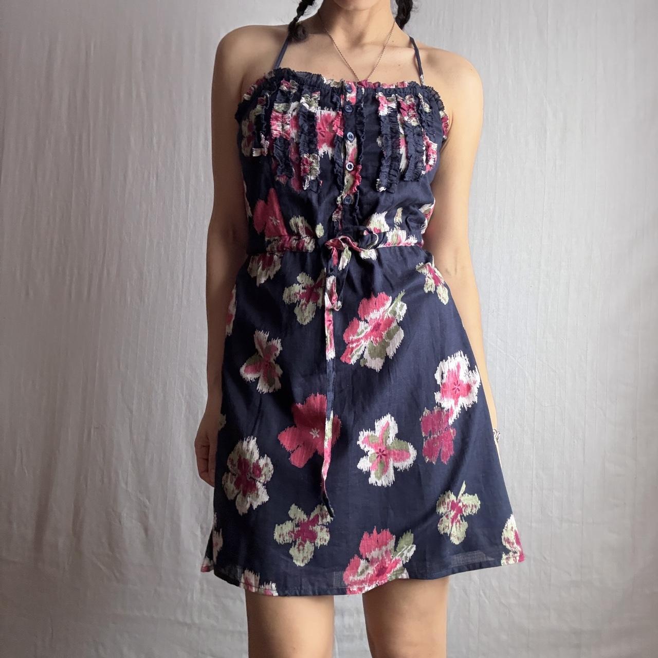 Aeropostale Women's Pleated Dress Navy/Pink S – Navy blue