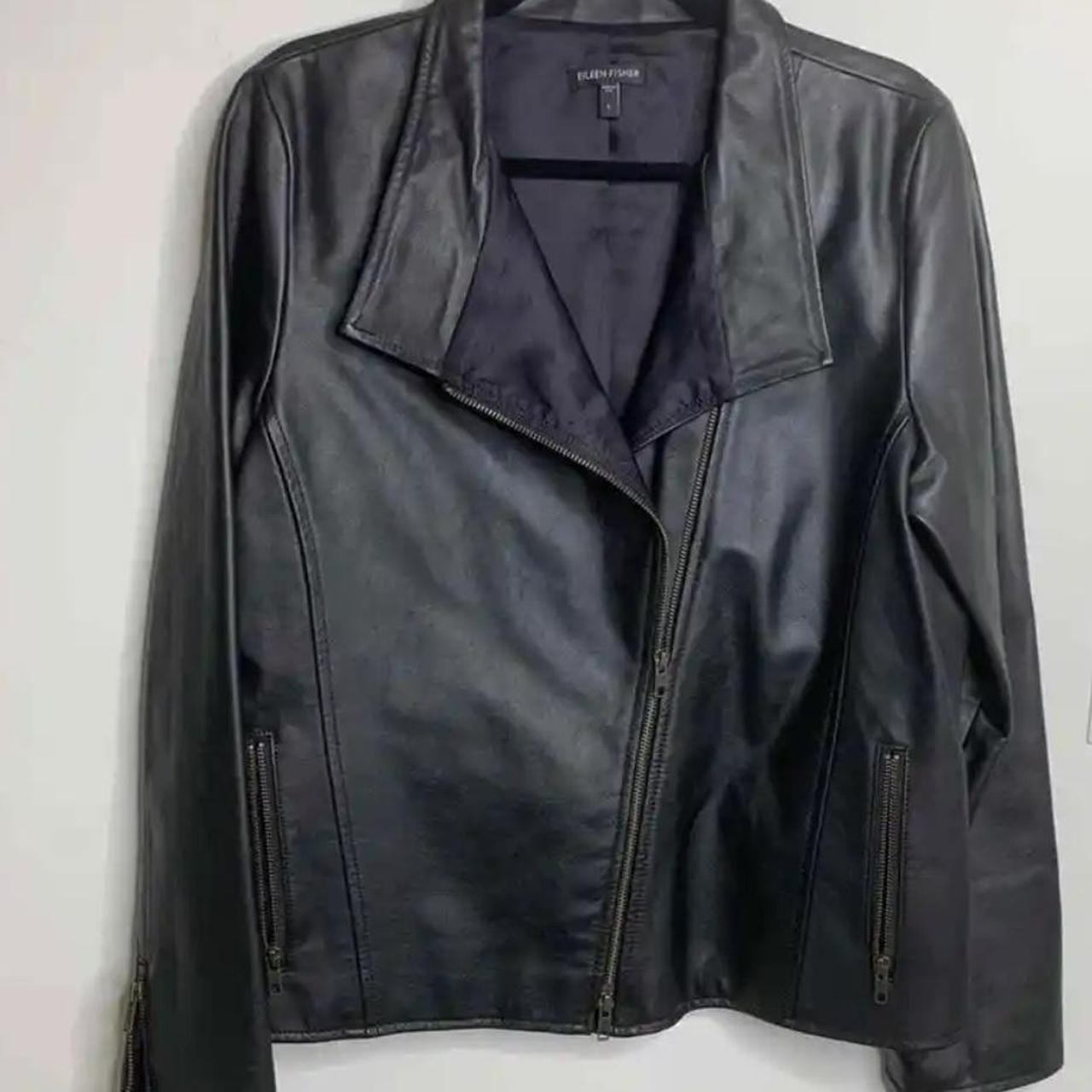 eileen fisher leather moto jacket size womens XS Depop