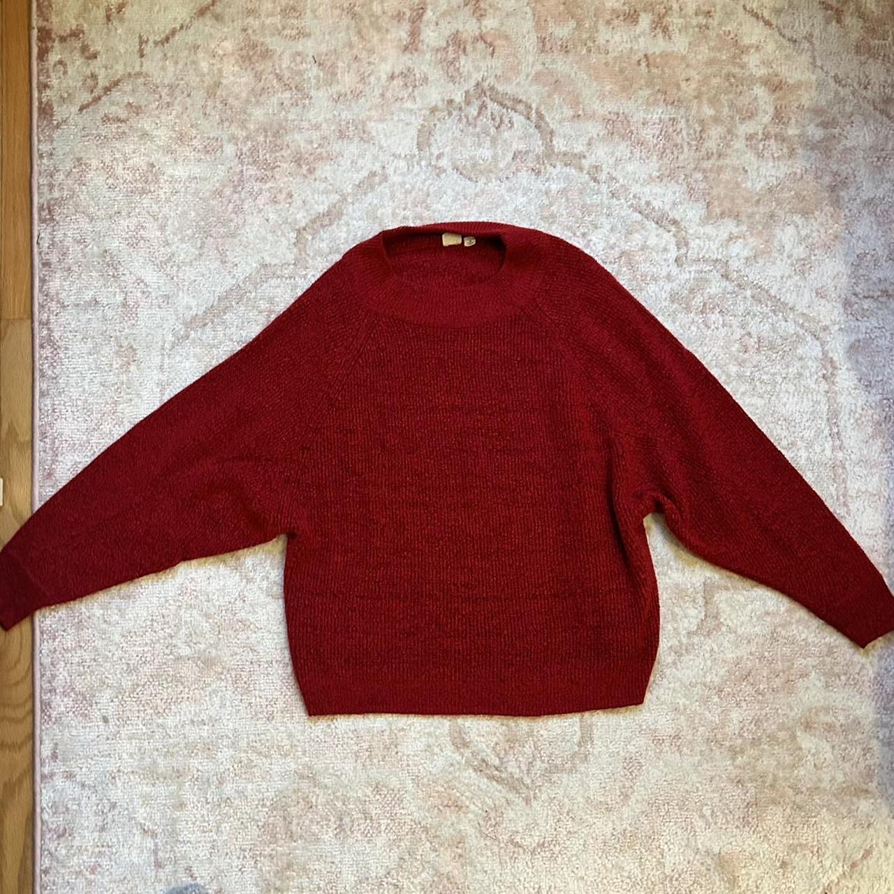 Red gap sweater, slouched fit, good... - Depop