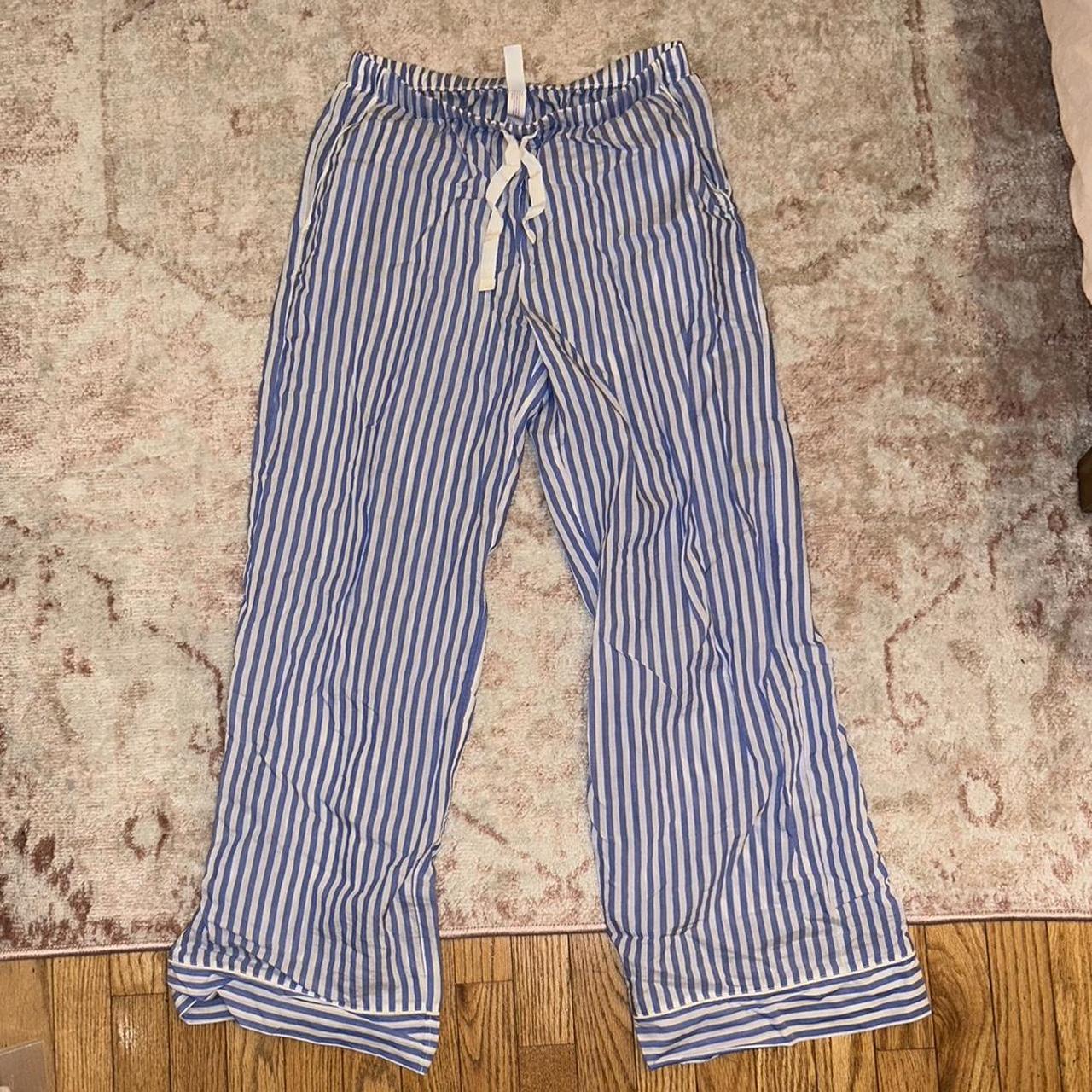 Blue + white striped pajama pants, barely worn, size... Depop