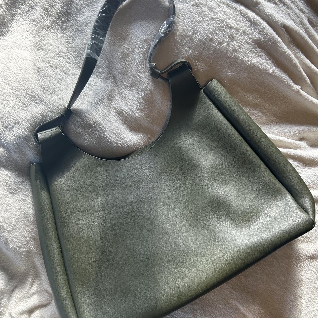 Neiman Marcus Olive Green Tote Shoulder Bag Faux Leather