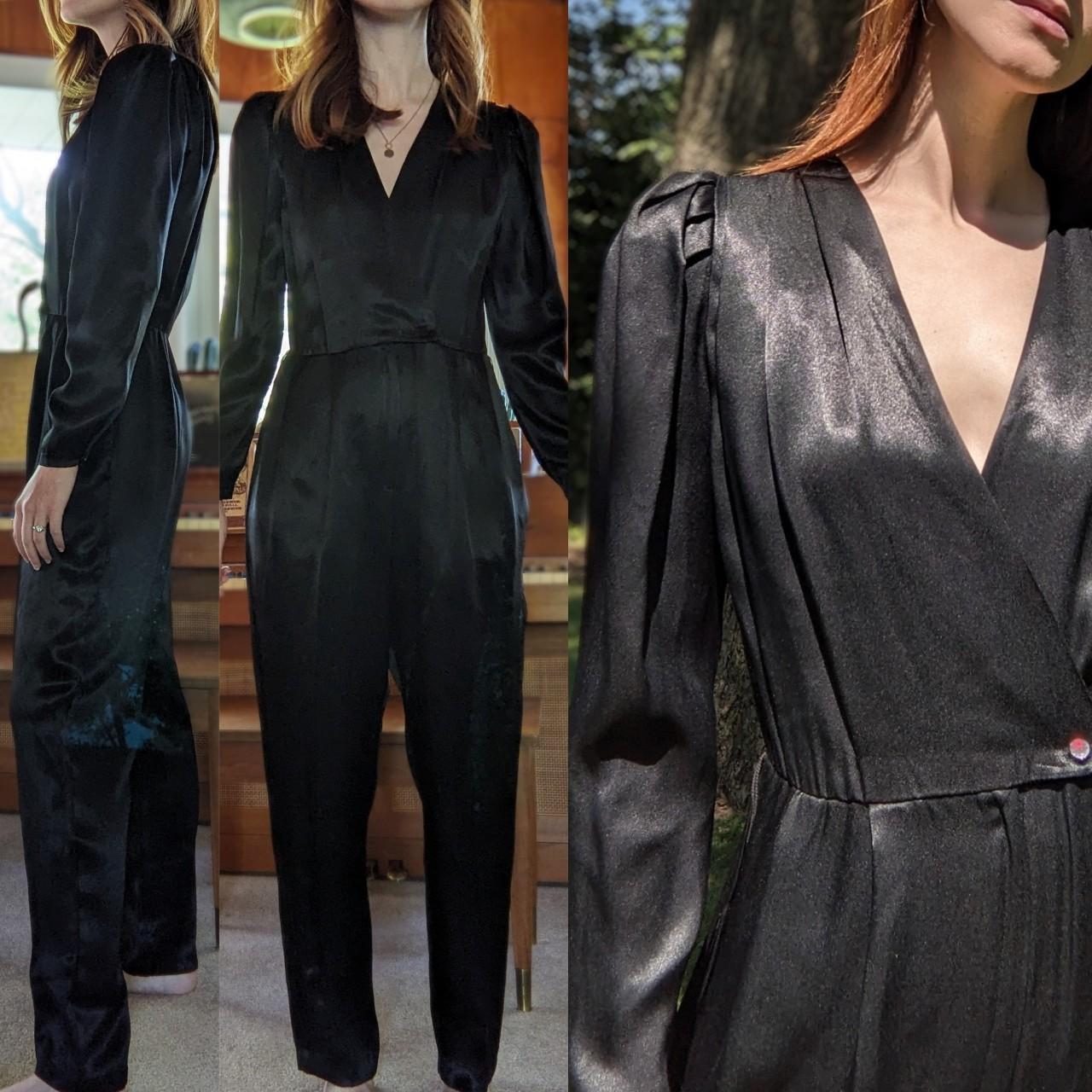 Vintage 70s 80s jumpsuit in satin black by JCPenney... Depop