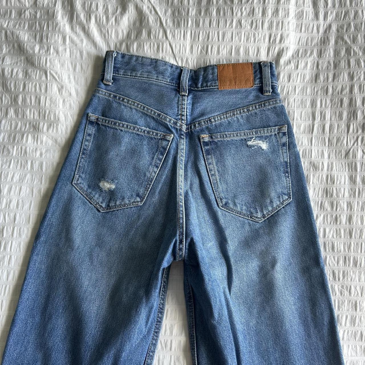 Bershka high rise straight leg jeans -rip in the... - Depop