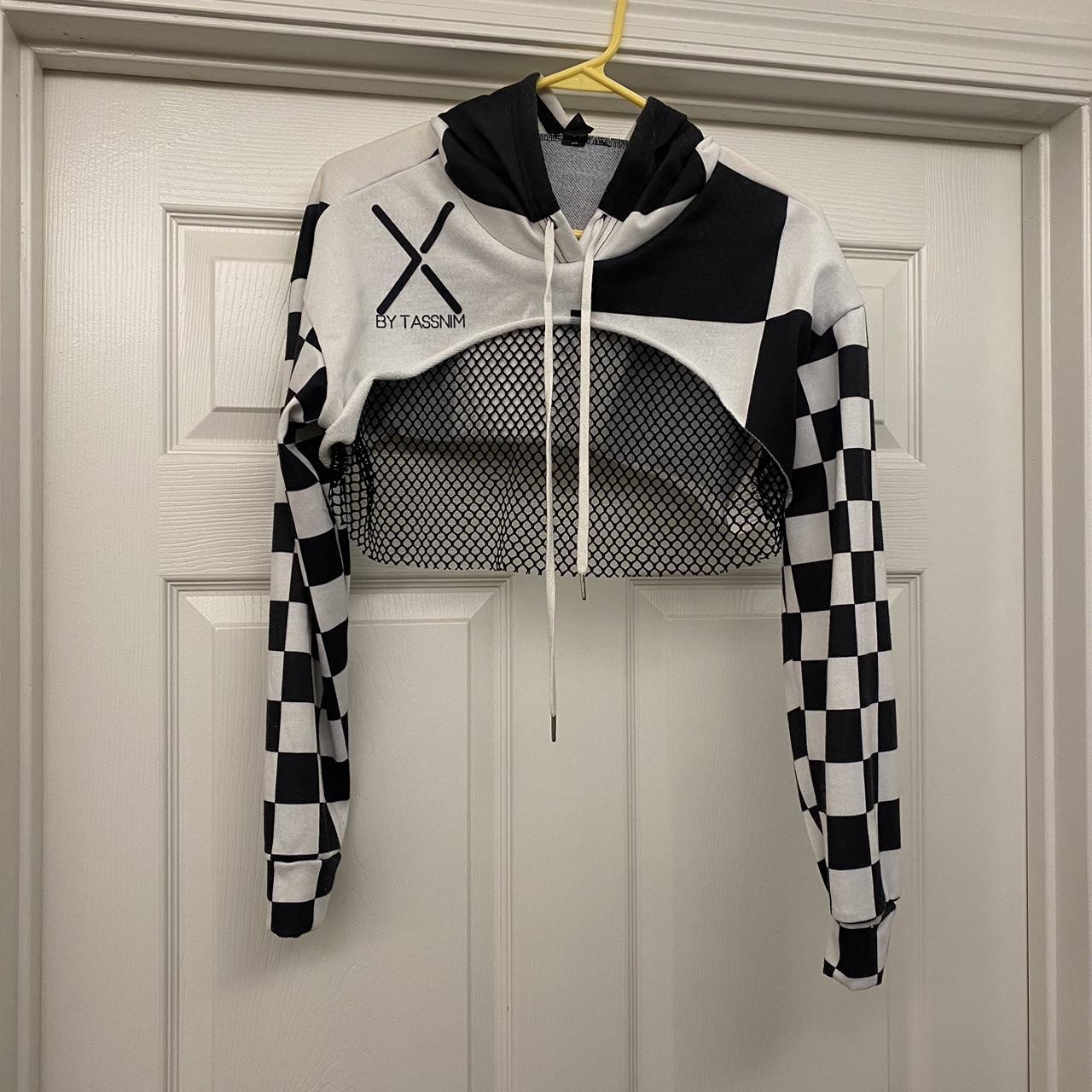 Checkered cropped hoodie online