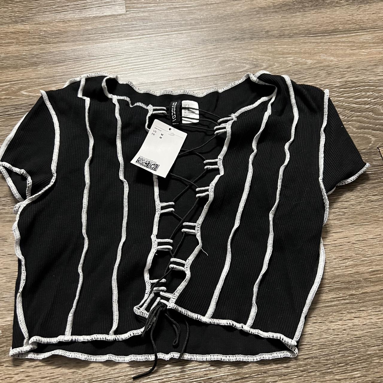 H&M lace up striped shirt. Never worn. Tag still on :) - Depop