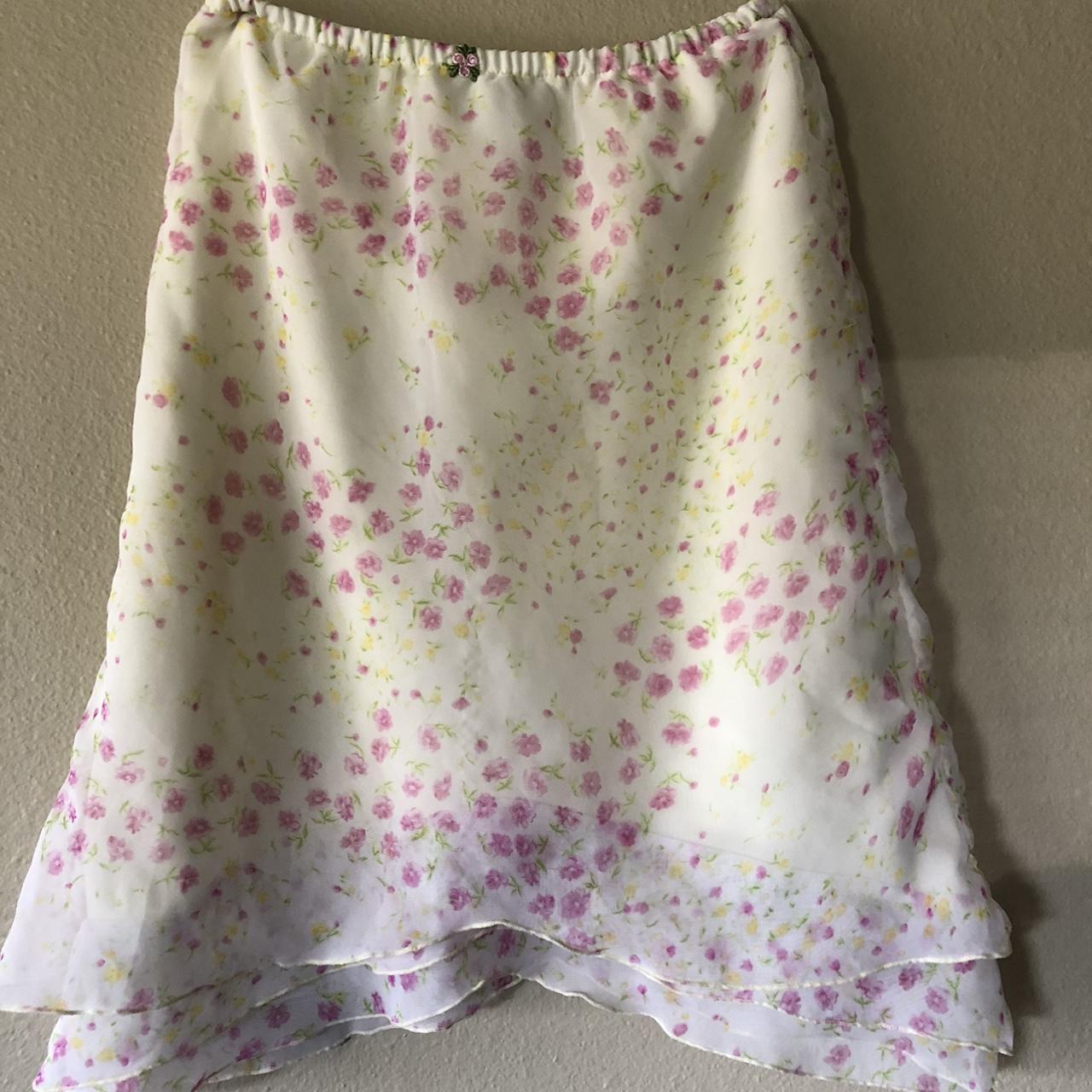 Free People Women's Yellow and Pink Skirt | Depop