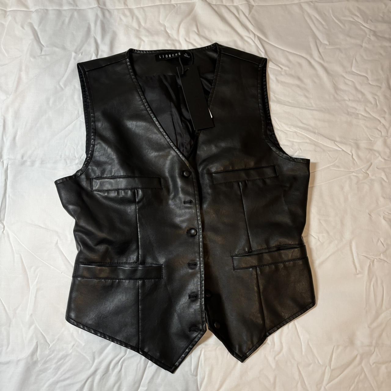 LIONESS - black faux leather vest Size: XL /... - Depop