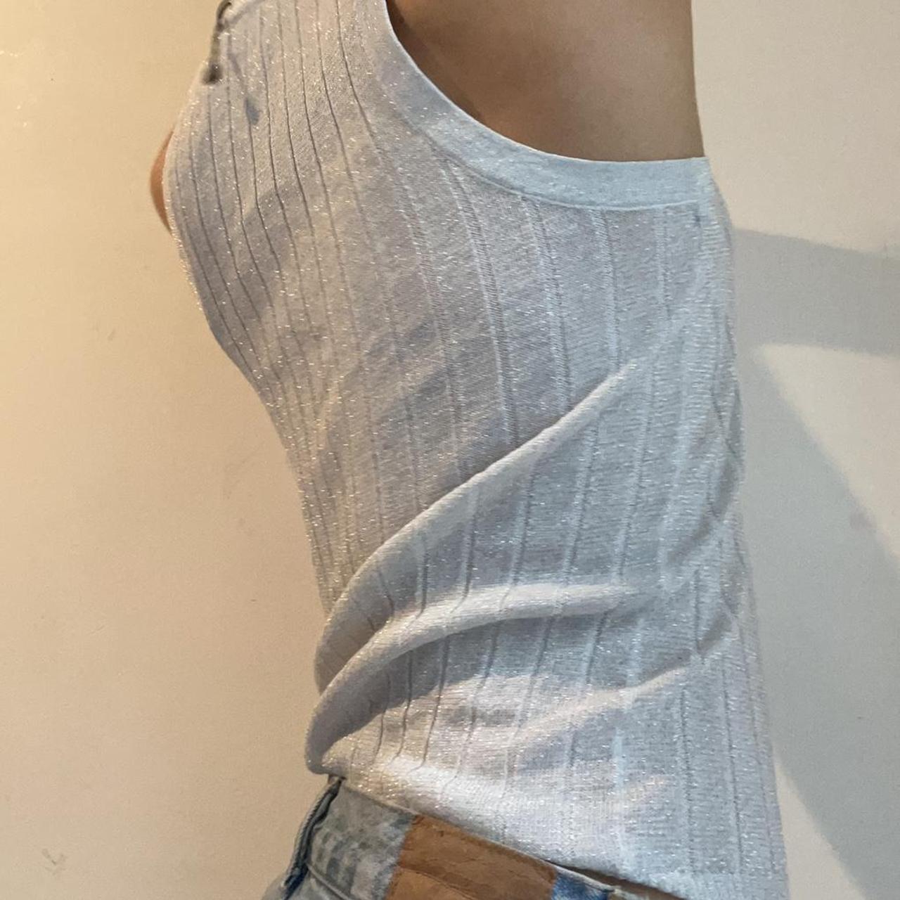 Vintage silver ribbed knit racer back tank 6 8 10... - Depop