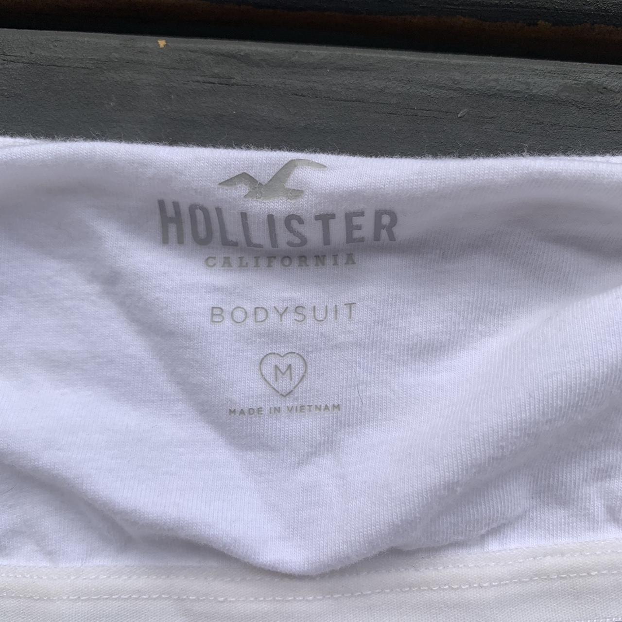 Hollister White Ribbed Halter Thong Bodysuit Shelf Bra Built in